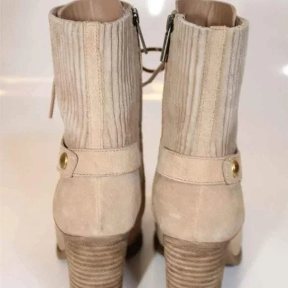 Michael Kors MK Designer Womens Beige Leather Booties Heels Boots Size 5.5 - Picture 5 of 8